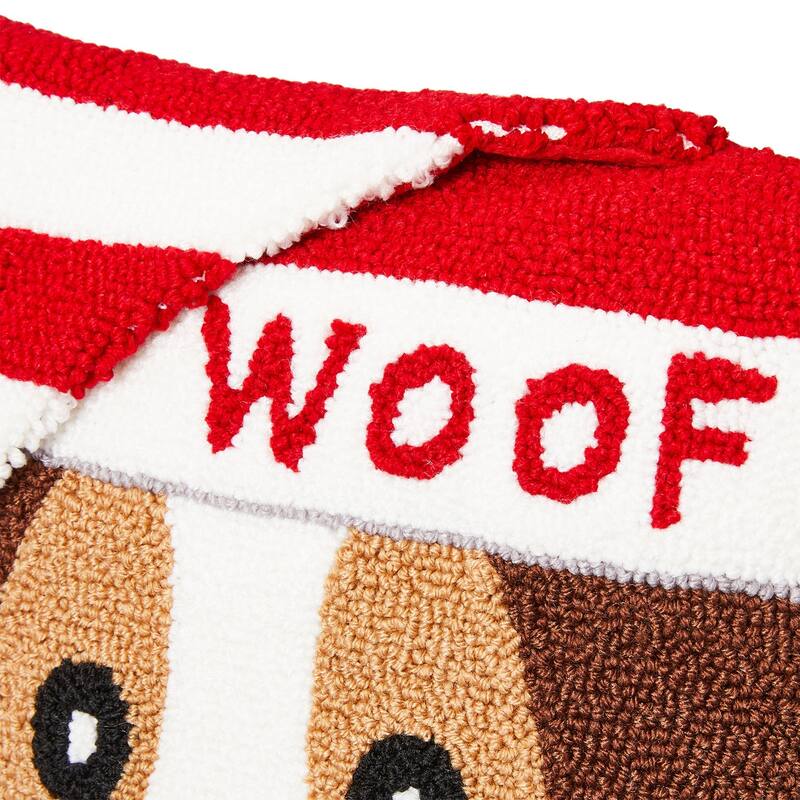 Glitzhome Hooked 3D Woof Dog Christmas Throw Pillow for Home Office Sofa Couch Bed