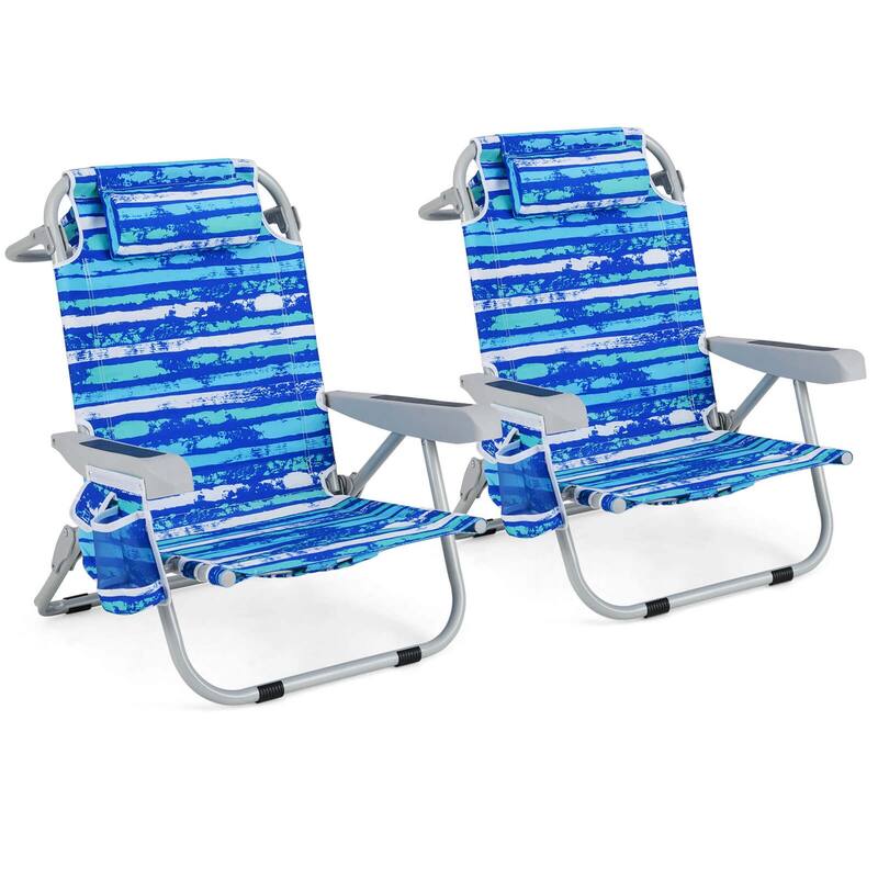 1/2 PCS Beach Chair Foldable Backpack Chair Aluminum Lay Flat Chair - 2 PCS Navy