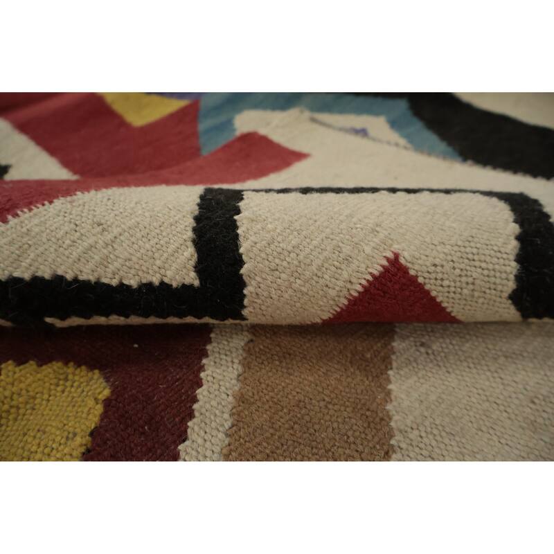 Hand Woven Oriental 100% Wool Carpet Southwestern Modern Beige & Ivories Kilim Runner Rug - 18' 1'' X 5' 5''