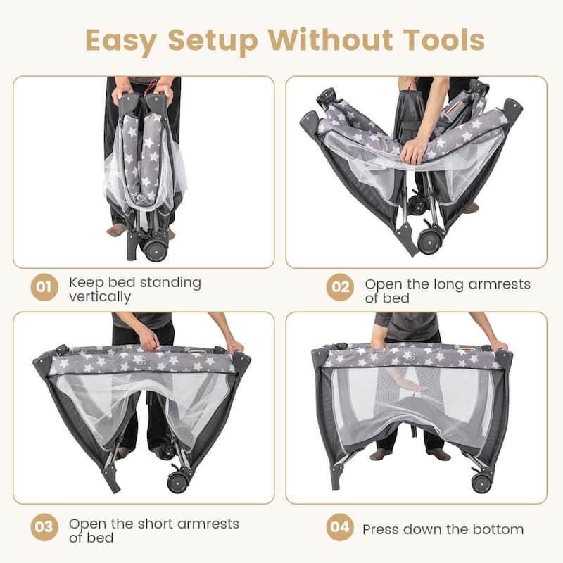 Costway Portable Baby Playard Nursery Center Crib with Hanging Toys & - See Details