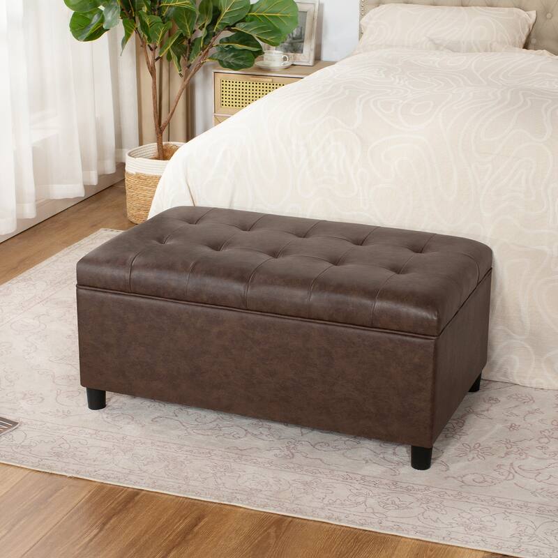 Adeco 35" Tufted Rectangular Storage Ottoman Bench