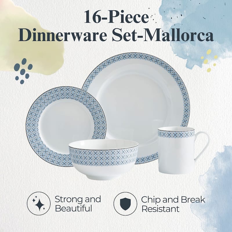 Portmeirion Home Mallorca 16 Piece Porcelain Dinnerware Set