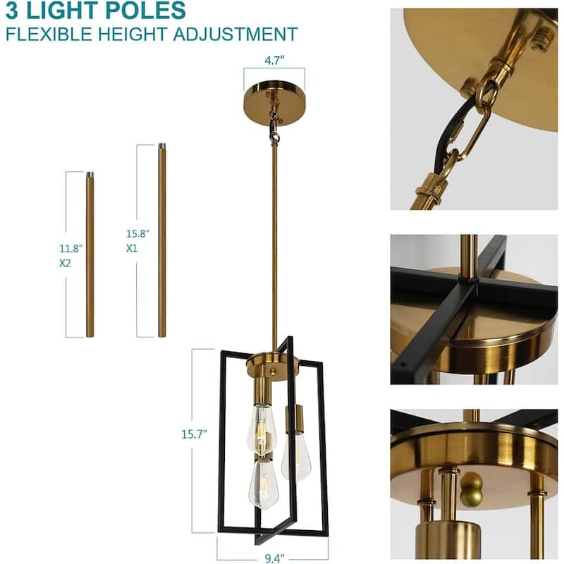 3 light industrial hanging lamp rectangle black pendant light kitchen island hanging lamp