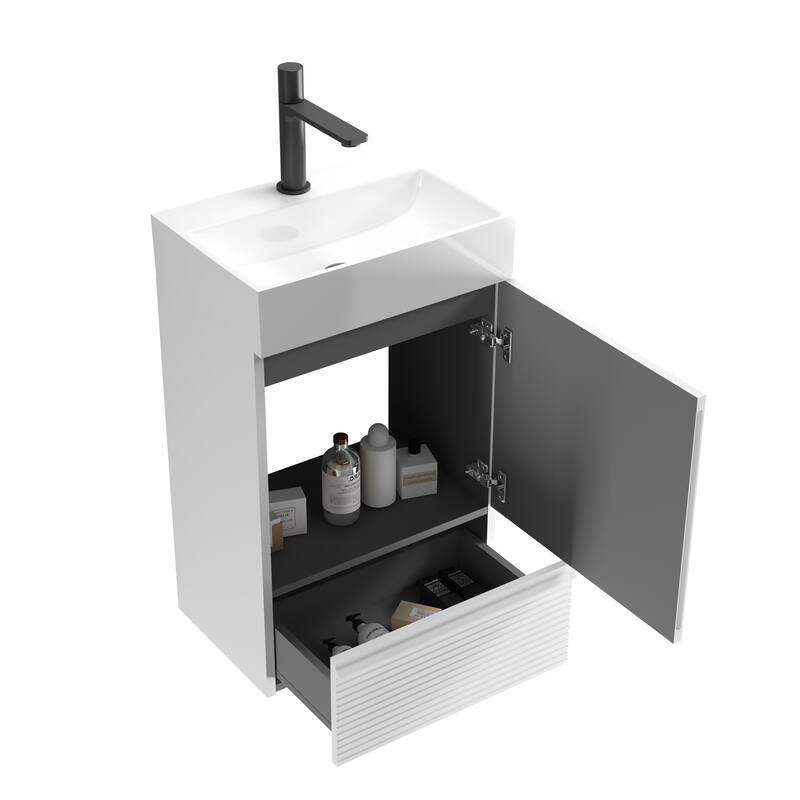 20" Striped Bathroom Vanity with White Ceramic Sink, Freestanding Bathroom Cabinet for Modern Bathroom