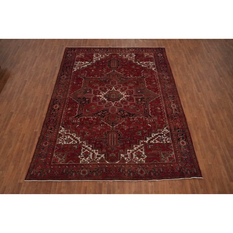 Hand Knotted Oriental 100% Wool Carpet Traditional Medallion Red Heriz Area Rug - 12' 6'' X 9' 6''