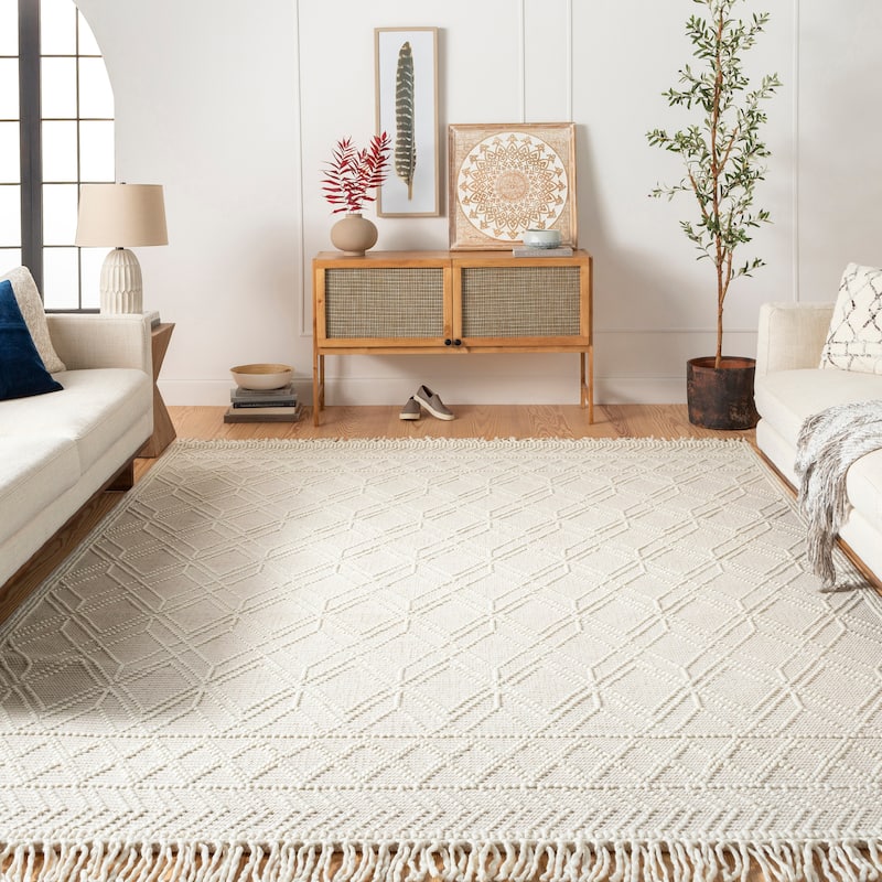 Livabliss Gertrude Handmade Cottage Geometric Wool Area Rug - 8' x 10' - Beige