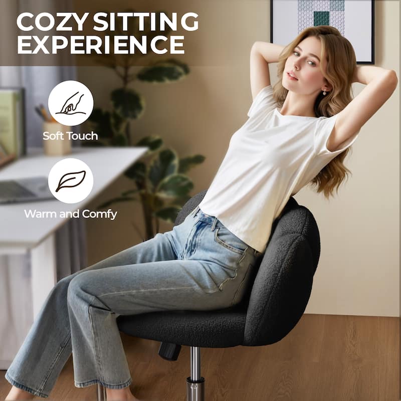 Yaheetech Upholstered Desk Chair Rolling Computer Chair with Cloud-shaped Backrest