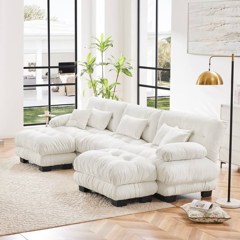133.8" Chenille U-Shaped Cloud Sectional Sofa (3-Seater Modular) with 2 Ottomans