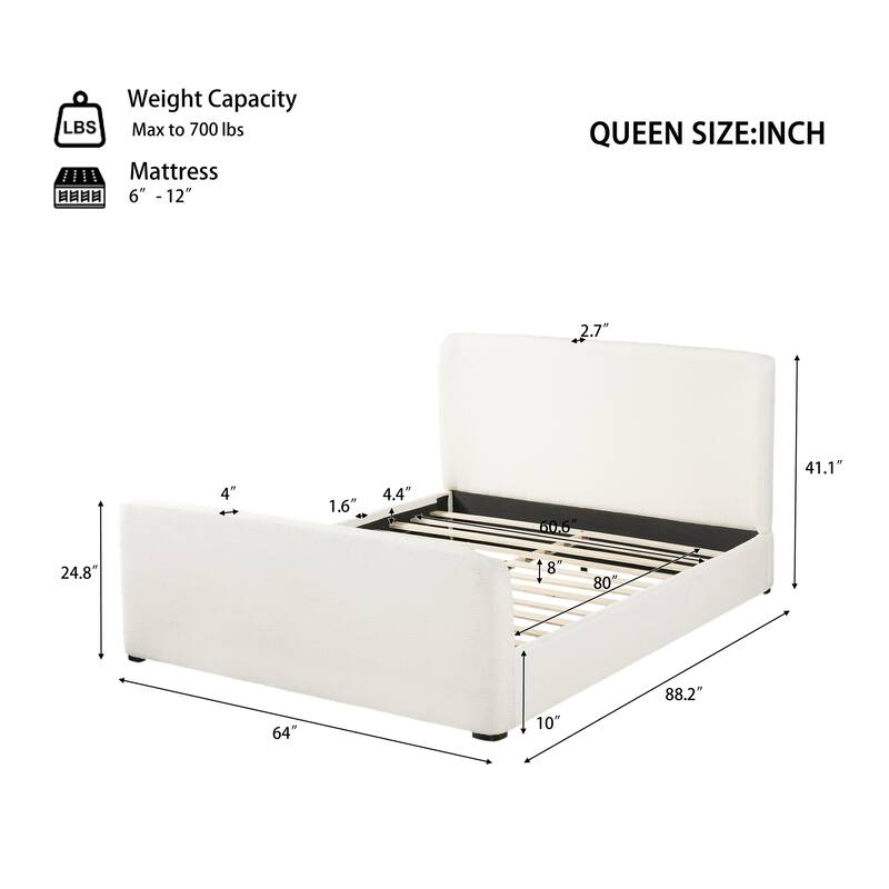 Christopher Knight Home - Soft Pack Modern Upholstered Boucle Bed Frame with Curved Headboard