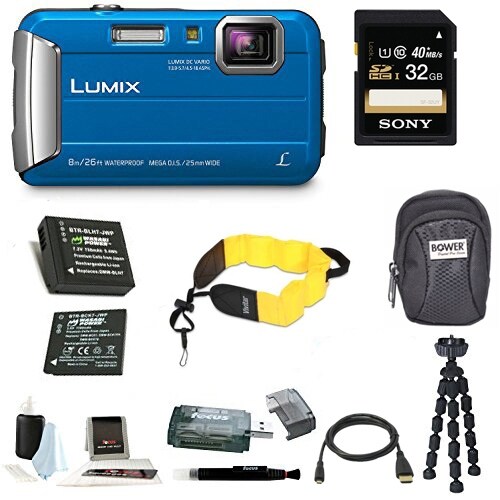 Panasonic Lumix DMC-TS30 Digital Camera (Blue) with 32GB Accessory Bundle