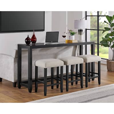 Cordero Wood Glass Top 72-Inch Wide Counter Height Console Bar Table and 3 Stools Set