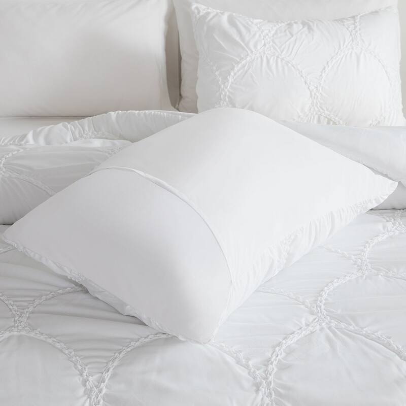 Embroidered Puckered Microfiber 3pcs Comforter Set, Scale Design Contemporary Bedding Set