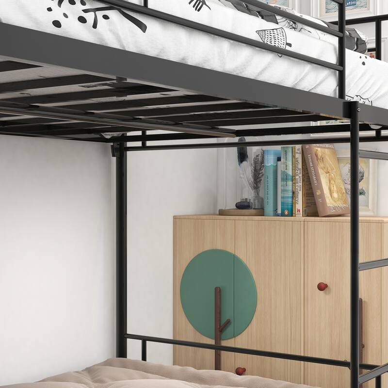 Twin over Twin Metal Bunk Bed, Frame with Ladder, Space-Saving Design for Bedroom