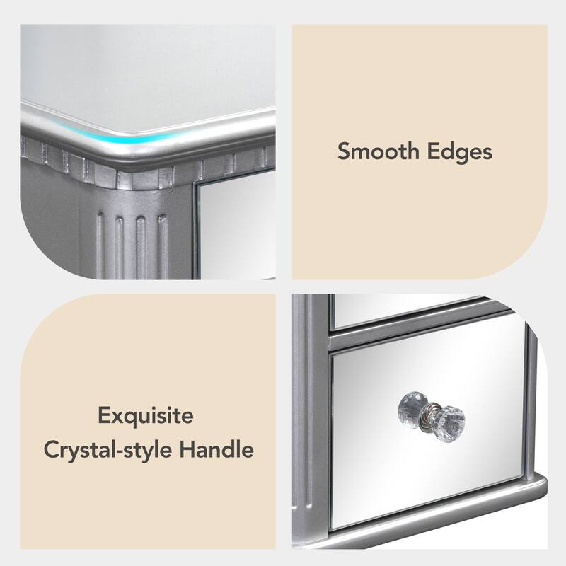 43-Inch Makeup Vanity Set with Adjustable Tri-fold Mirror, Mirrored Drawers, and Soft Cushioned Stool