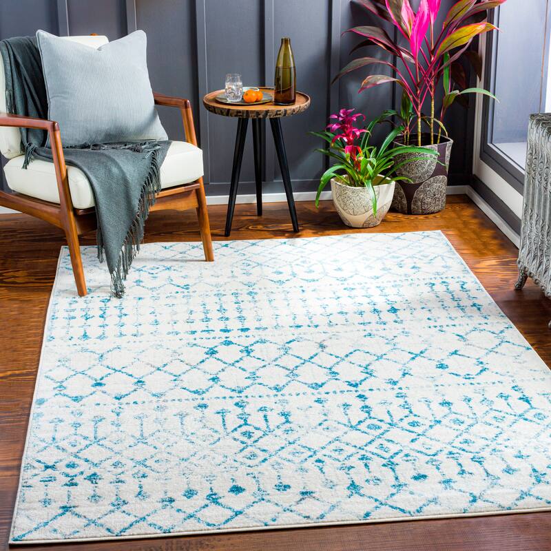 Livabliss Mieke Geometric Bohemian Area Rug - Aqua - 5'3" x 7'3"