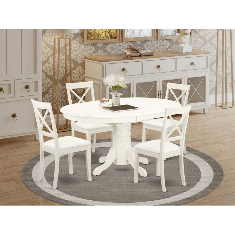 HomeStock 5-Pc Linen White Finish Solid Wood Top Dining table with 4 Chairs