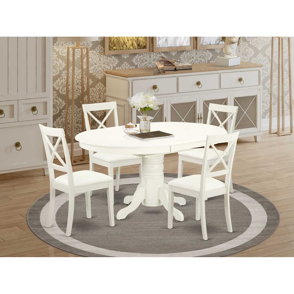 HomeStock 5-Pc Linen White Finish Solid Wood Top Dining table with 4 Chairs