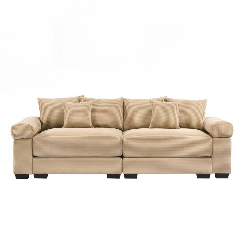 Oversized Cloud Modular Sectional Couch,Corduroy Fabric Extra-Wide Armrests Throw Pillows