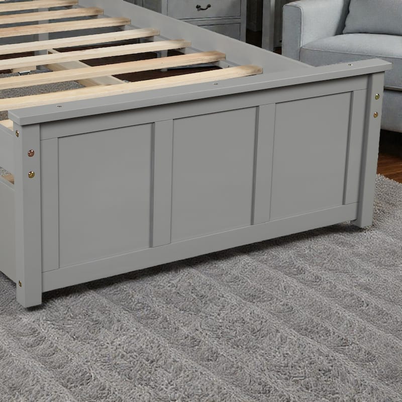 Twin Size Platform Bed with Trundle, Solid Wood Frame, Space-Saving Design, Pine & MDF Construction, No Box Spring Needed