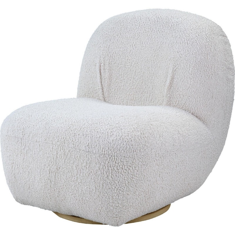 27 Inch Teddy Sherpa Fabric Curved Accent Chair, Swivel Function - White