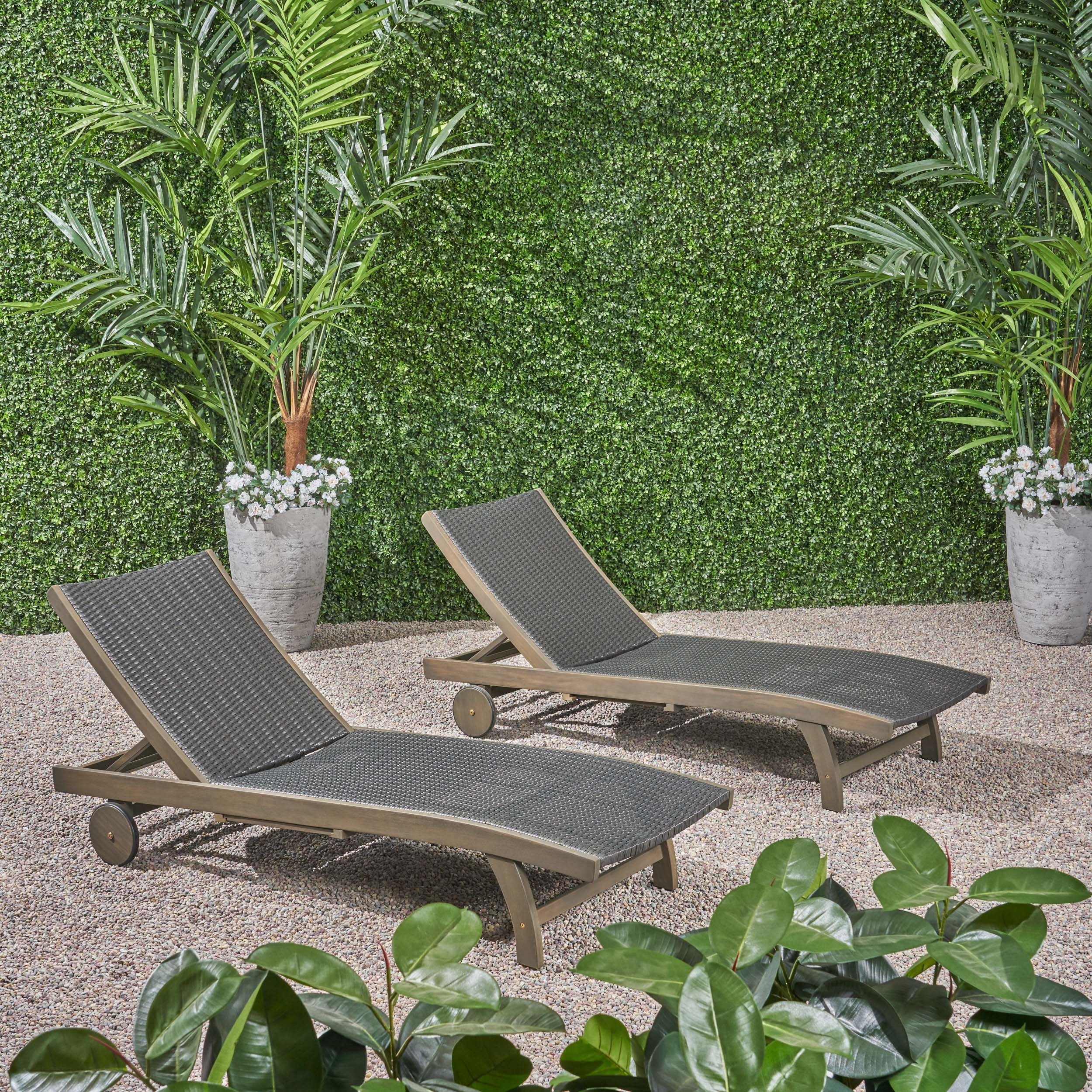 Banzai Wicker and Wood Outdoor Chaise Lounge Set of 2 by