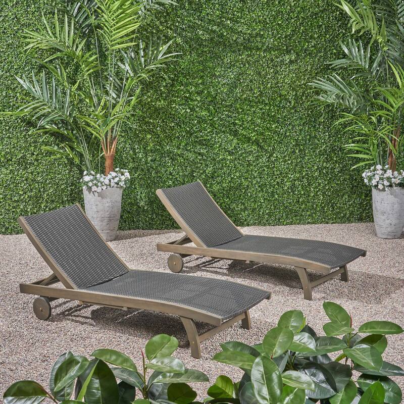 Roomfitters Wicker Outdoor Chaise Lounges with Adjustable Backrest and Wheels, Reclining Patio Set of 2, Gray