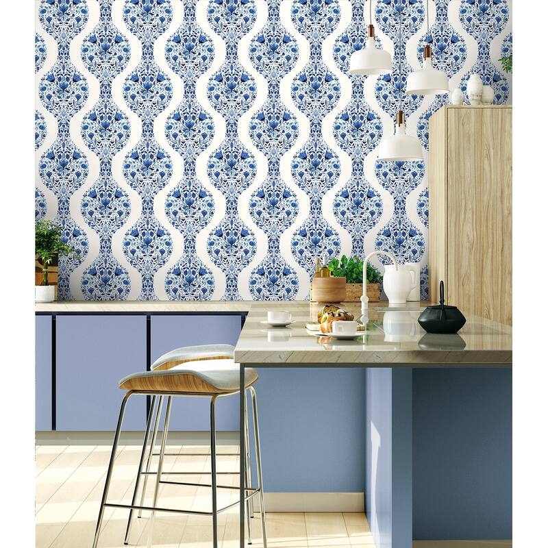 NextWall Floral Ogee Peel and Stick Wallpaper