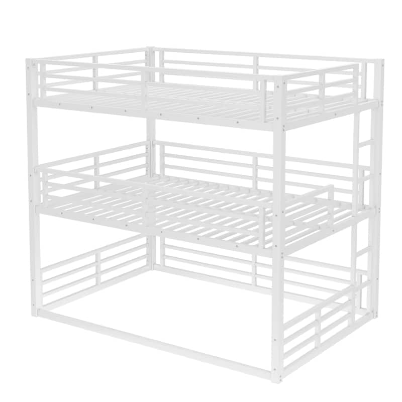 GDFStudio - Fillip Metal Triple Bunk Bed with Guardrails & Noise-Reduced Heavy-Duty Frame