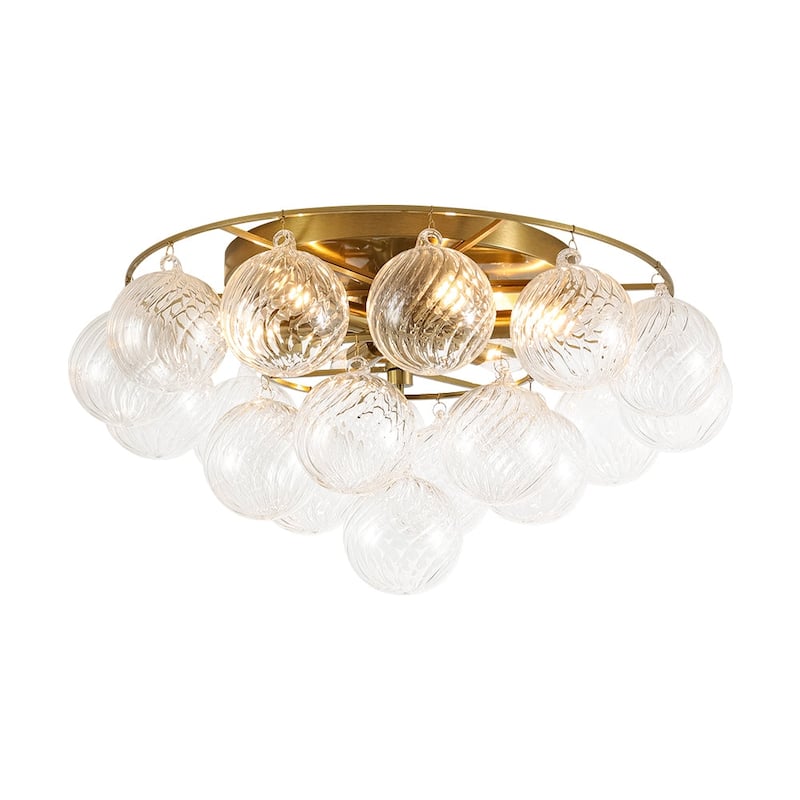 Mid-Century Modern 6-Light Ribbed Glass Globe Bubble Semi Flush Mount