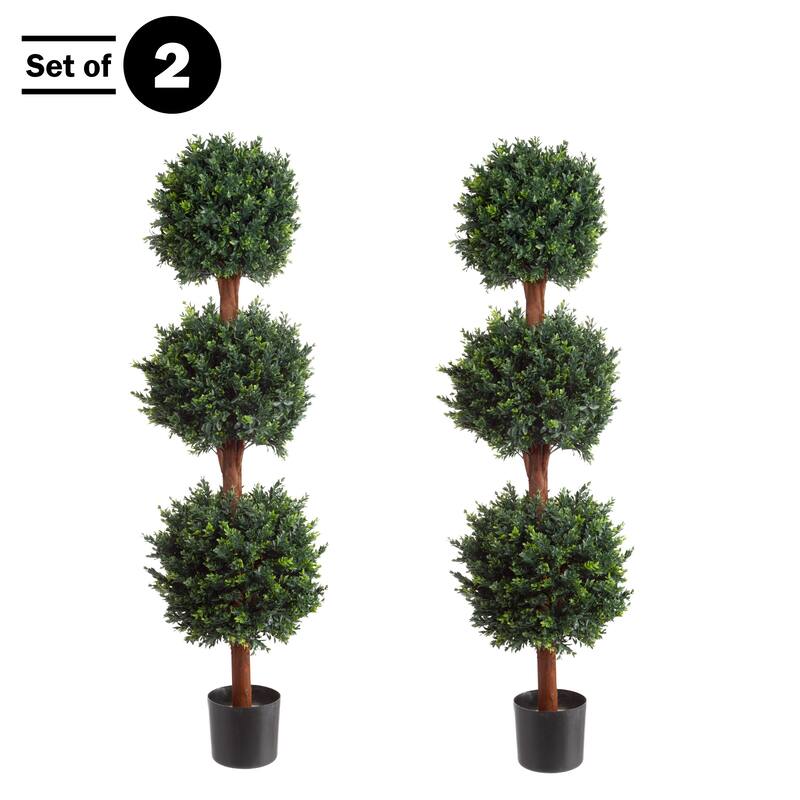 Fake Triple Ball Hedyotis Silk Plant Tree - 2-pieces