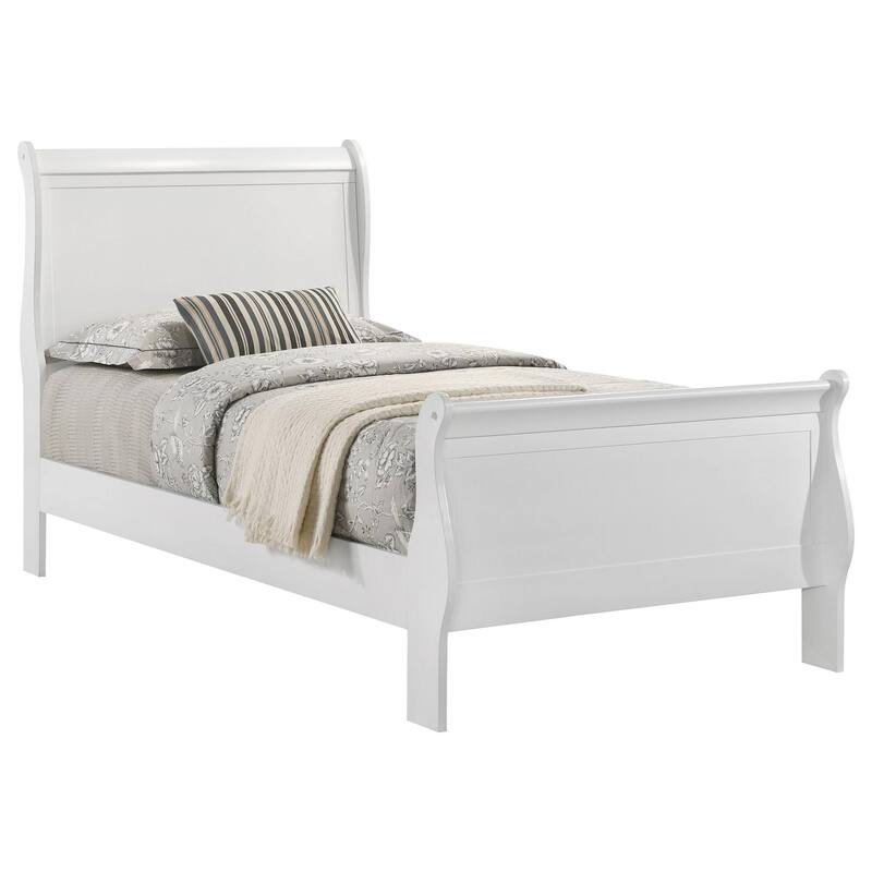 Nim Twin Size Bed, Sleigh Panel Headboard Design, White, Low Profile