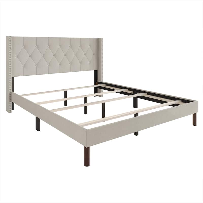 CraftPorch Elegance Wingback Linen Upholstered Bed