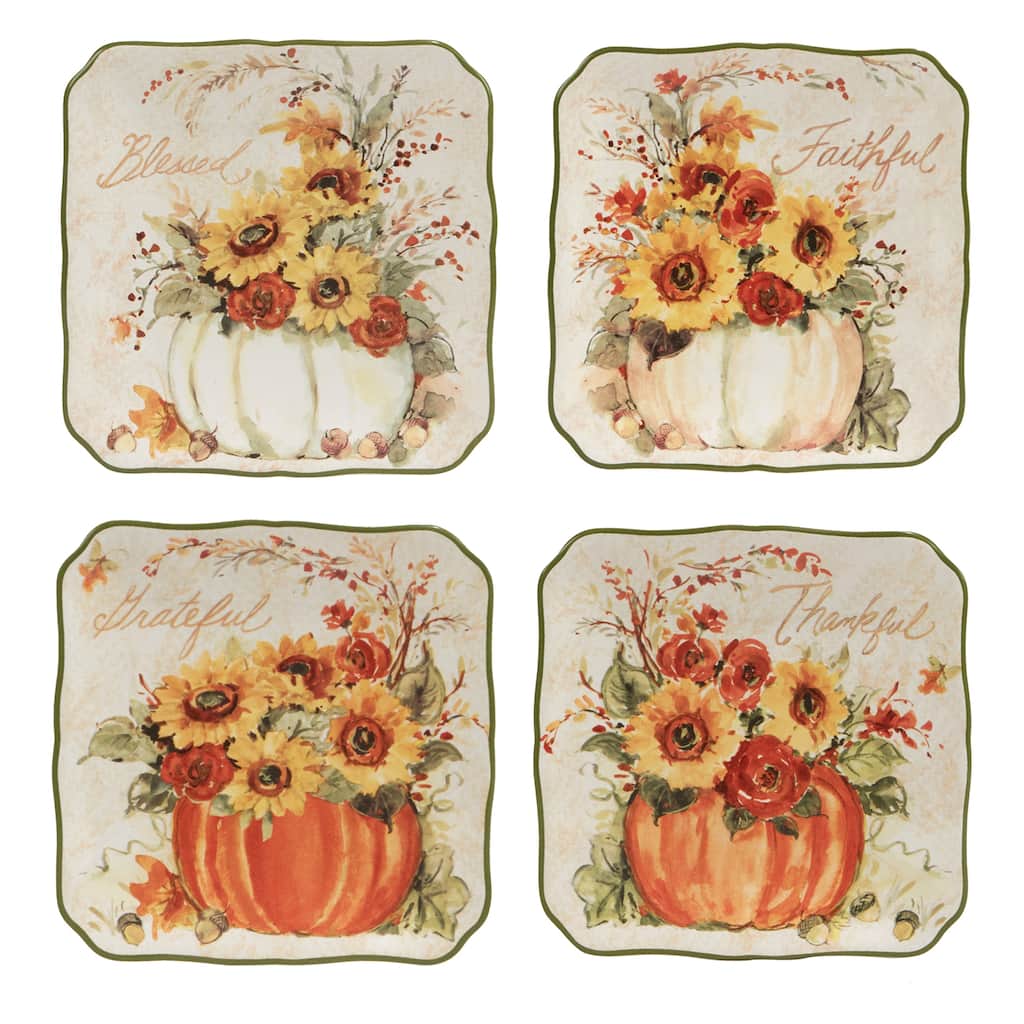 Certified International Harvest Morning 6" Canape/Luncheon Plates, Set of 4 - 6" x 6" x 0.75"