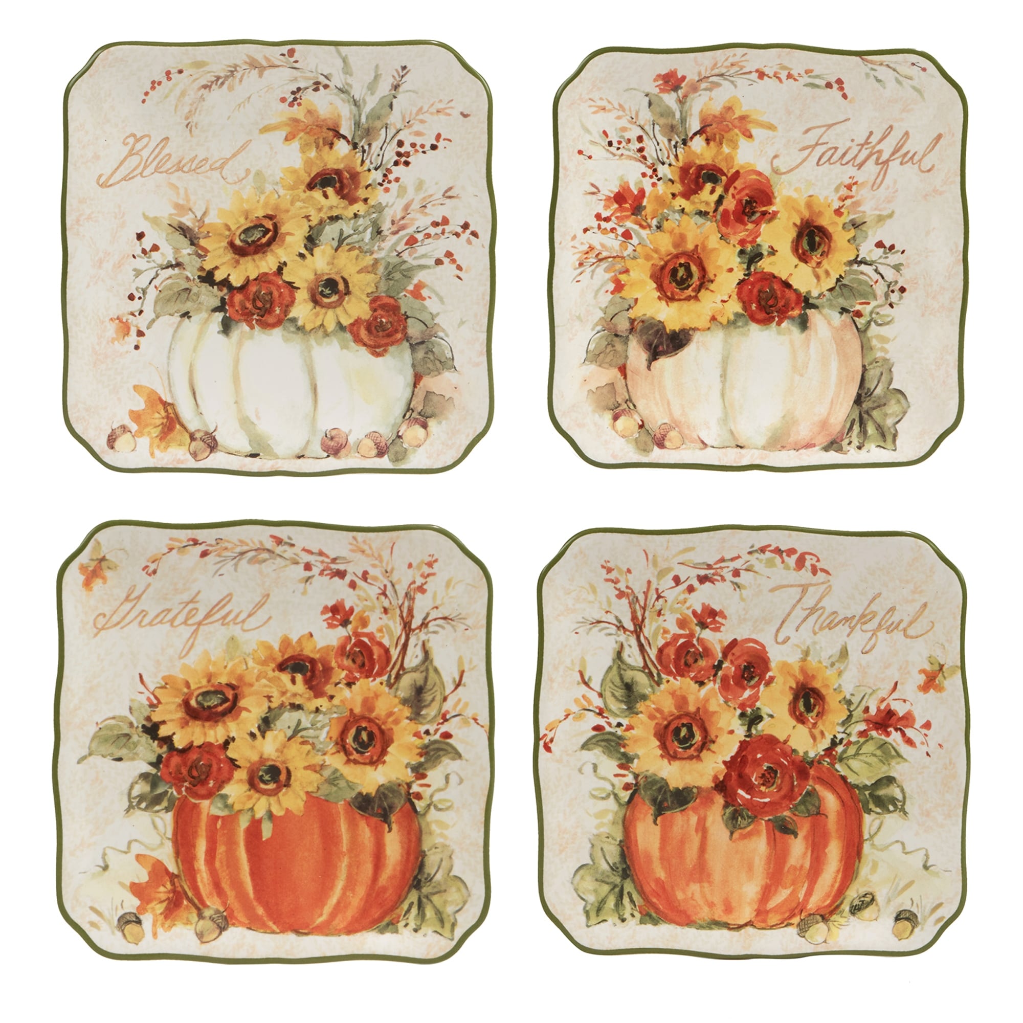 Certified International Harvest Morning 6" Canape/Luncheon Plates, Set of 4 - 6" x 6" x 0.75"