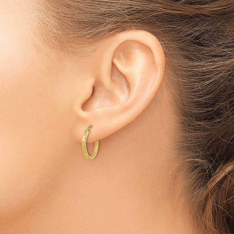 Curata 10k Yellow Gold 1.35mm Diamond cut Square Tube Endless Hoop Earrings - 15mm 17mm 20mm 25mm 30mm 35mm 40mm