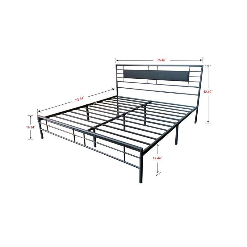 NNV Full Size Platform Metal Bed Frame with Leather Upholstered Headboard