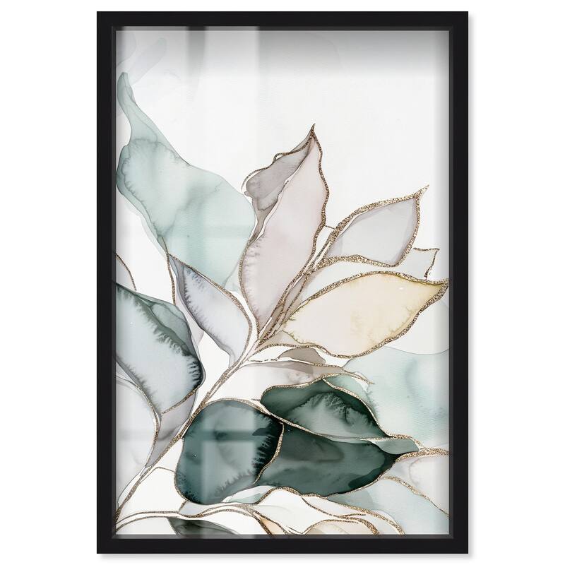Pastel Leaves with Gold I Shadowbox by Art Remedy - Black - 20" x 30"