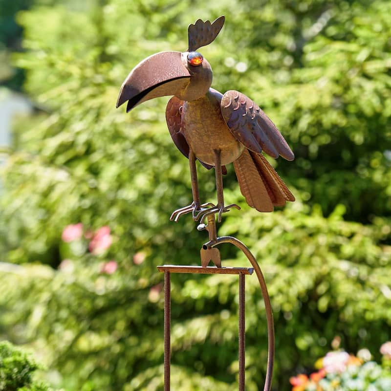 Rusty Animal Garden Swing Stakes with Glass Balls - Brown Raven - Iron - Large