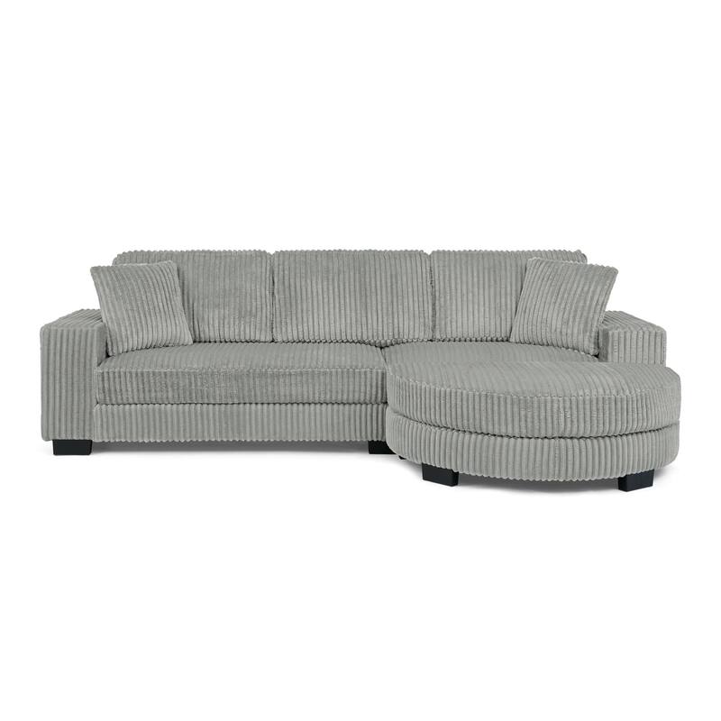 Corduroy Tufted Upholstered Sofa, L-Shaped Modular Sectional Sofa, Convertible Sleeper Sofa with Curved Ottoman