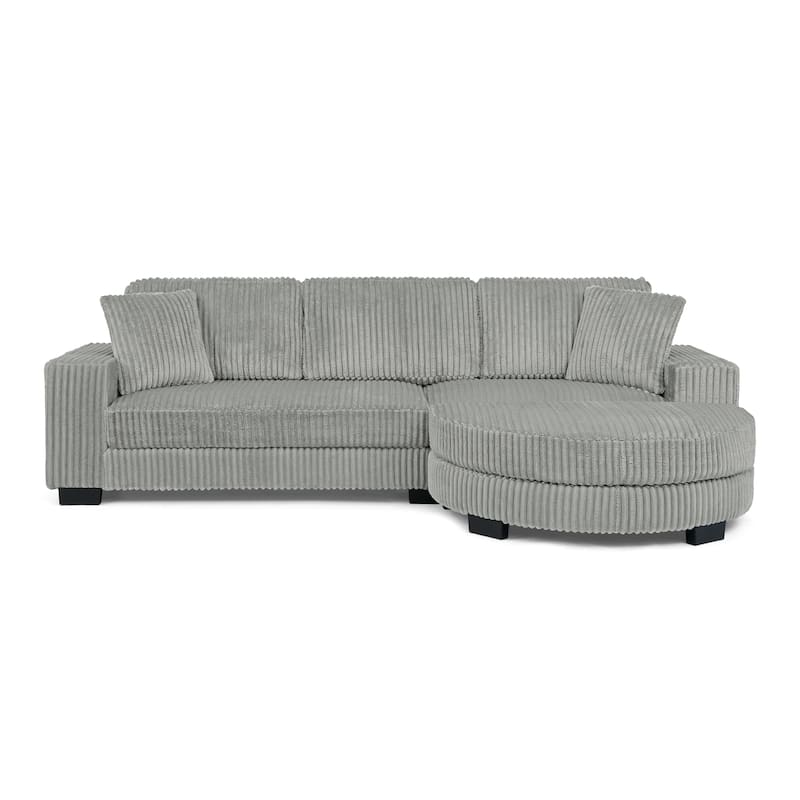 Corduroy Upholstered L-shaped Sectional Sofa, Chaise Lounge Couch with Arc-shaped Ottoman and Removable Cushions for Living Room
