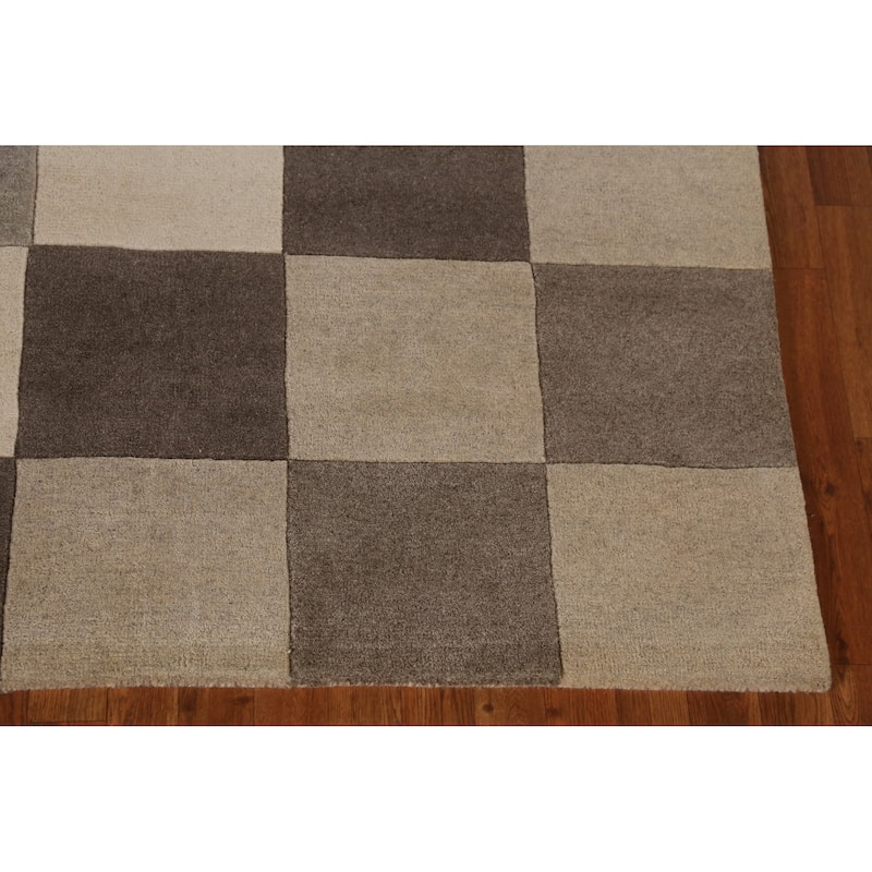 Checkered Gabbeh Indian Area Rug Handmade Wool Carpet - 5'3" x 7'7"