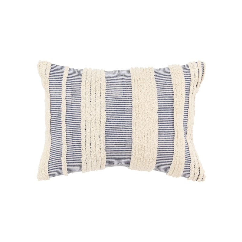 Rizzy Home Boho Stripe Tufted Throw Pillow - Navy