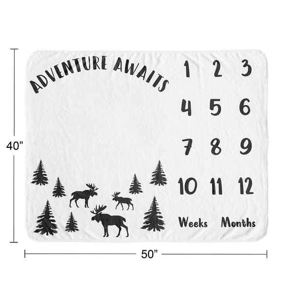 Woodland Moose Collection Boy Baby Monthly Milestone Blanket - Black and White Forest Adventure Awaits Rustic Patch