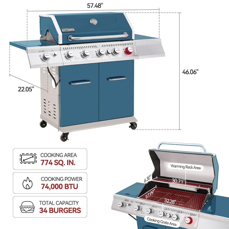 Royal Gourmet 5-Burner Cabinet Style Gas Grill, Sear Burner, Rear Burner and Side Burner, 74,000 BTU