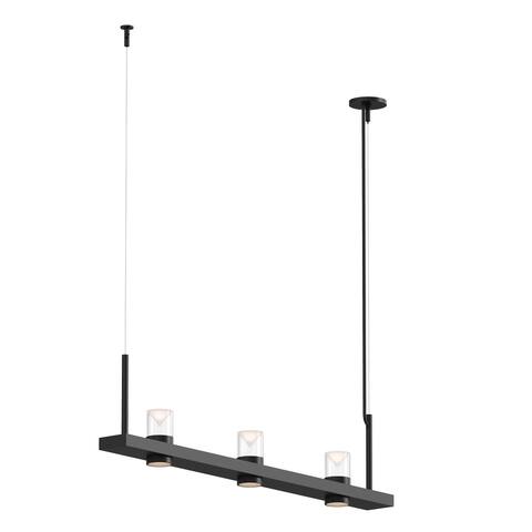 Sonneman Lighting Intervals Satin Black 4-inch LED Linear Pendant, Clear w/ Etched Cone Shade
