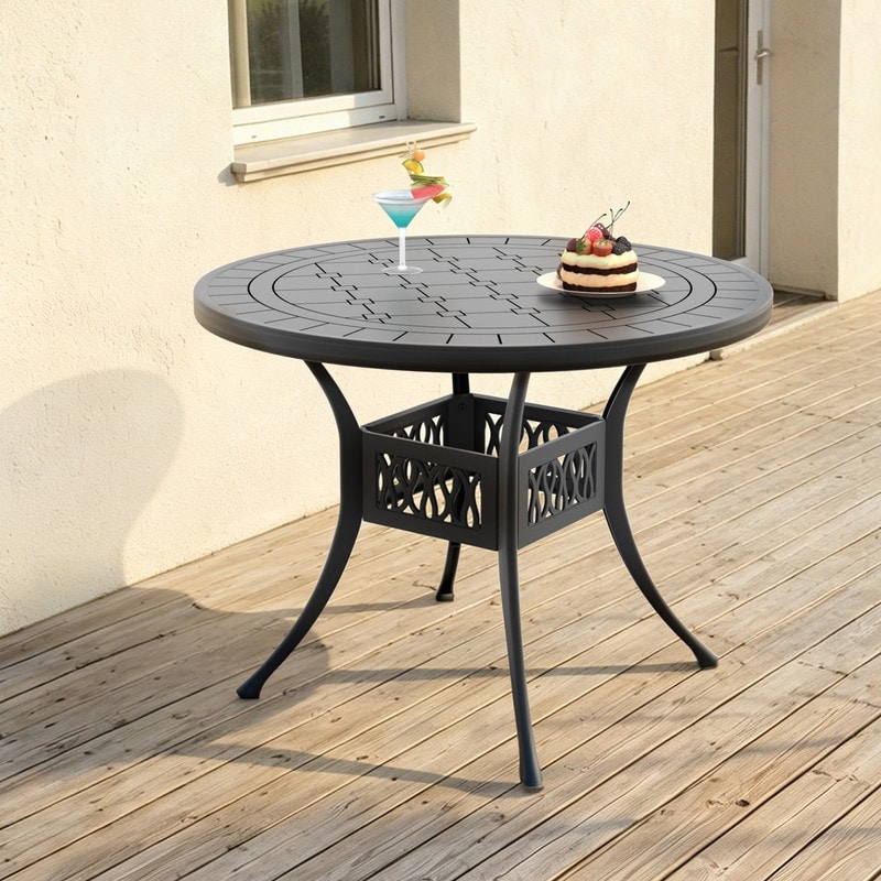 39.37" Round Patio Elegant Pattern Cast Aluminum Dining Table