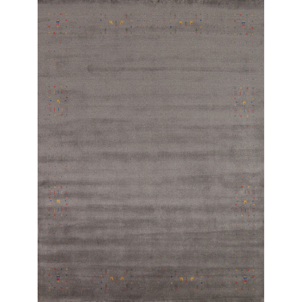 Gray Tribal Gabbeh Oriental Area Rug Hand-Knotted Wool Carpet - 8'3" x 9'10"