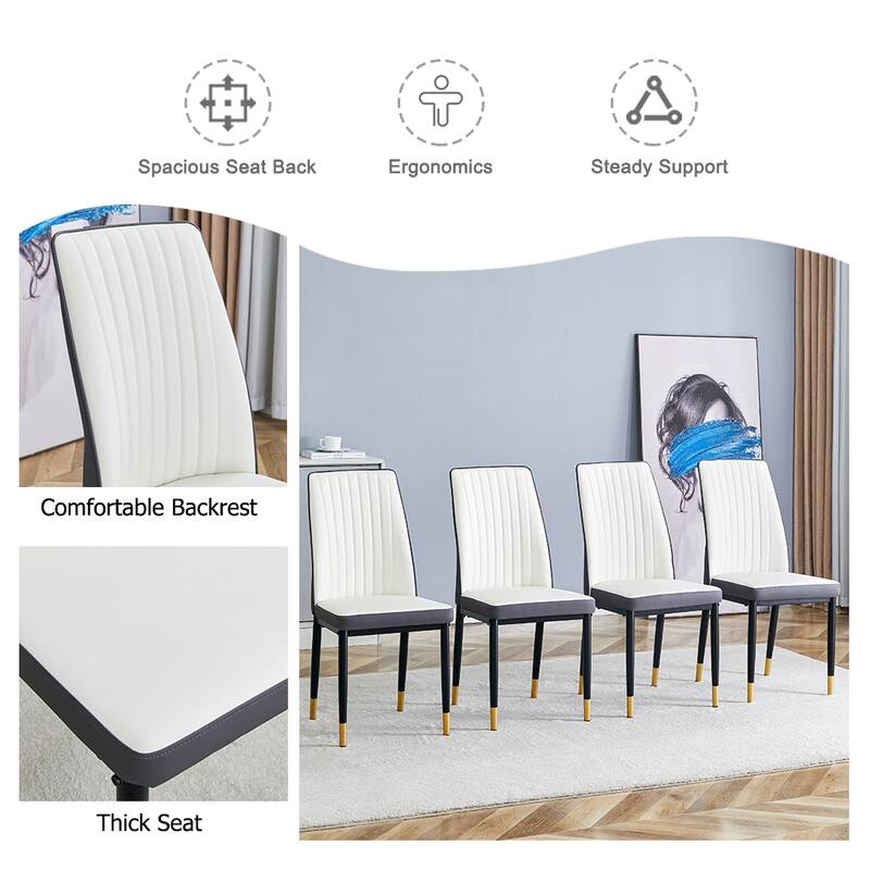 Set of 4 White Dining Chair Set w/ PU Material High Back Seat for Dining Room, Kitchen and Living Room