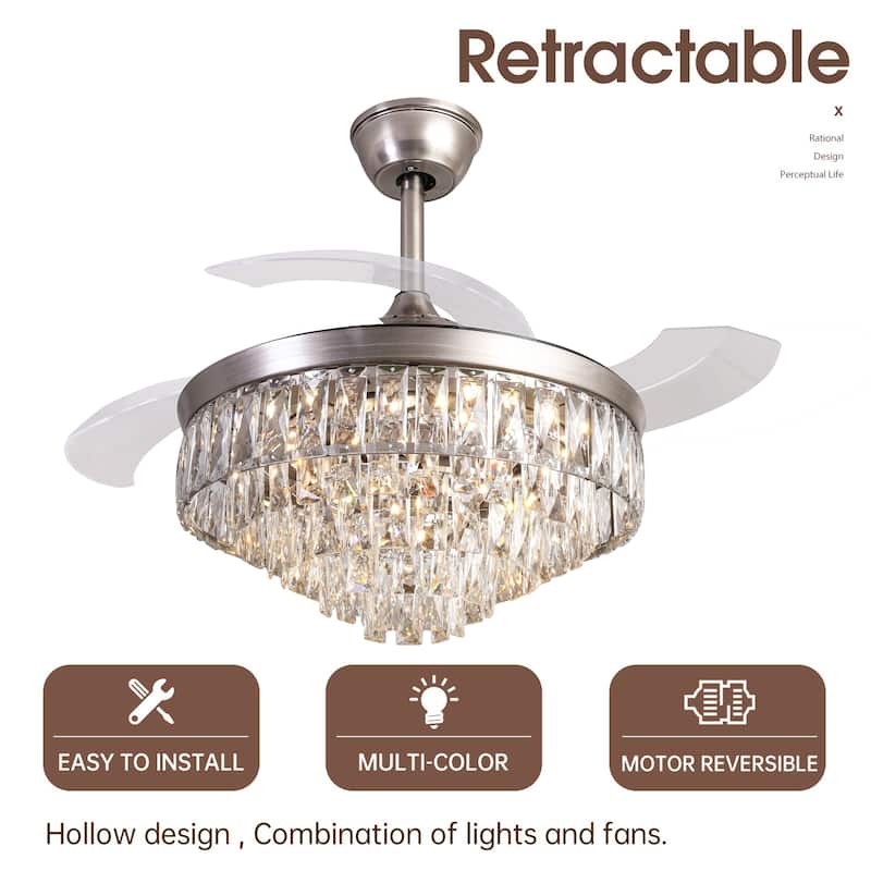 42 inch Reversible Retractable Modern Decorative Silver/white Ceiling Fan With Light and Remote - 42inch