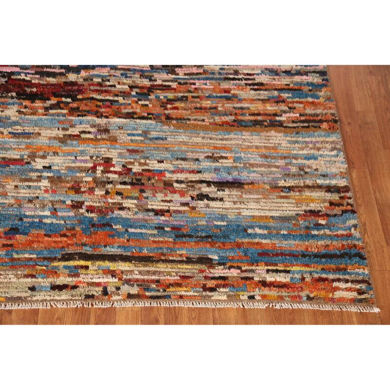 Moroccan Oriental Area Rug Handmade Stripe Wool Carpet - 6'4" x 9'6"